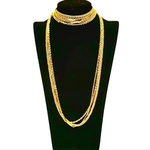 Chic 3 Chain Gold Tone Esclavage Necklace 46" Versatile Wear Vintage